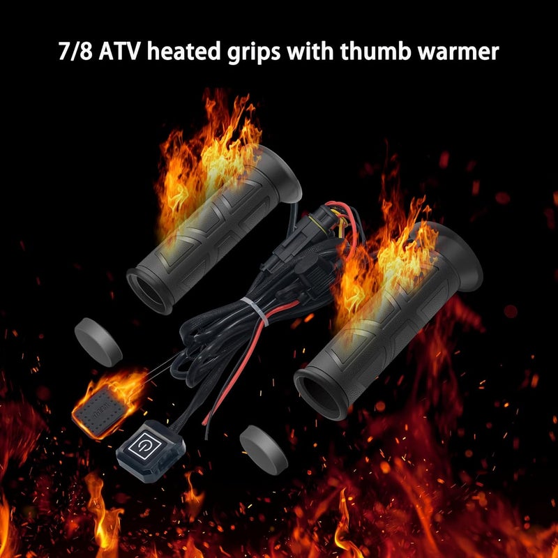 OXWIND Heated Grips, ATV Heated Grips and Thumb Warmer, 3-Level Heating Settings, 7/8 Electric Grips for 12V 22mm ATV Motorcycle Handlebars - Image 3
